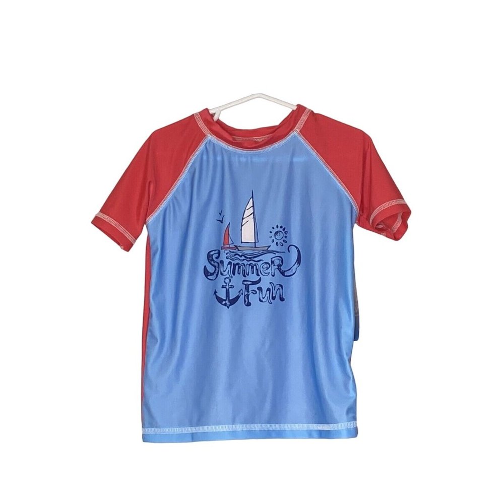 NWT Caribbean Joe Kid Water Sun Shirt 50 UPF Red Blue Size 4T